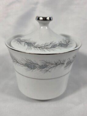 Style House China Duchess Sugar Bowl with Lid White with Blue Pinecones